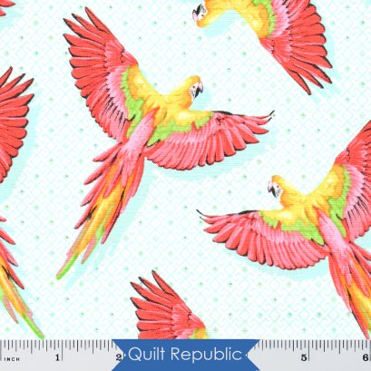 Free Spirits Fabrics   Daydreamer Macaw Ya Later Mango