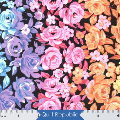 Andover Fabrics Rainbow Garden Rose Blooms Black