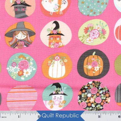 Poppie Cotton Quilting Fabrics Kitty Love Candy Fun Dots Trick or Treat Pink