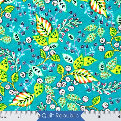 Quilting Treasures Fabrics Leaf Vine Turquoise