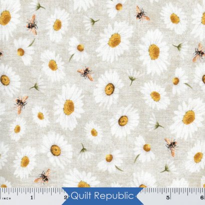 Timeless Treasures Fabrics Honey Bee Farm Tossed Bee and Daisy Florals Grey