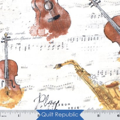 Wilmington Prints Musical Gift Instruments All Over Cream