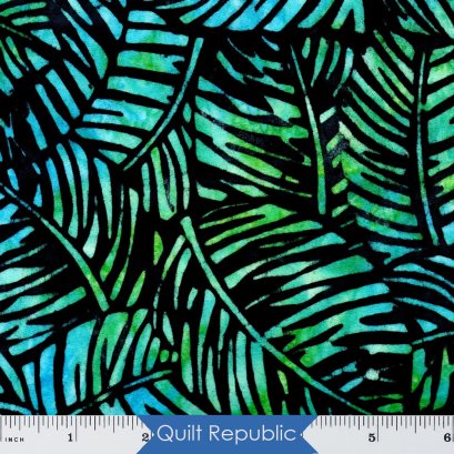 Wilmington Batiks Off Tropical Navy Green Palm Frond