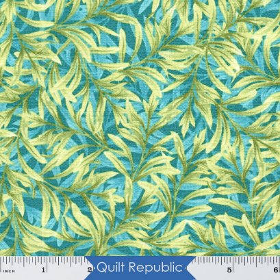 Wilmington Prints Fabrics Midnight Garden Leaves Teal