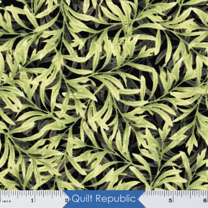 Wilmington Prints Fabrics Midnight Garden Leaves Black