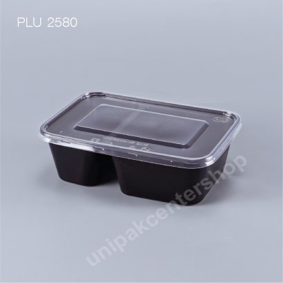 กล่องอาหาร 2 ช่อง PP ดำ_INJ 750  ml + ฝา PP ใส_THF