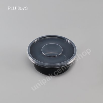 กล่องอาหารกลม PP ดำ 300 cc + ฝา PPใส