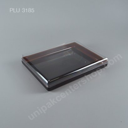 กล่องแข็งใสเหลี่ยม มุมมน ฐานน้ำตาล + ฝา (Rectangular Hard Plastic Case) C1001