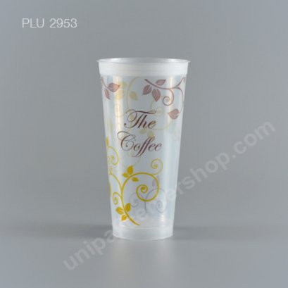 แก้ว น้ำดื่ม Rigid PP ใสแข็ง 22 oz. ปาก 90 mm. ลาย The Coffee