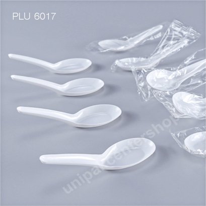 ช้อนสั้น PP ขาว หุ้มซองพลาสติกใส
