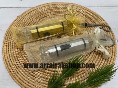 ไฟฉายเงินทองใส่ถุงผ้าไหมแก้ว - ของชำร่วยงานฌาปนกิจ