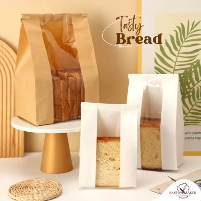 ถุงขนมปังกระดาษเจาะหน้าต่างตั้งพร้อมลวดปากถุง 10 ใบ