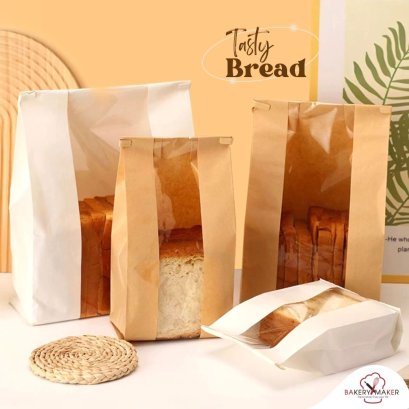 ถุงขนมปังกระดาษเจาะหน้าต่างตั้งพร้อมลวดปากถุง 10 ใบ