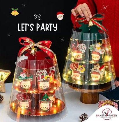 ชั้นวางคัพเค้กกระดาษ 3 ชั้น พร้อมพลาสติกครอบ 1 ชุด