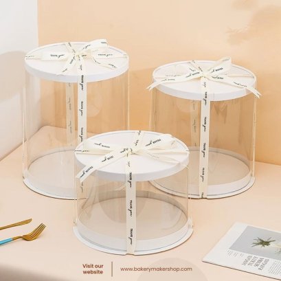 กล่องเค้กทรงกลมพลาสติกใส PVC ขนาด 3 ปอนด์ 1 ใบ ไม่รวมโบว์