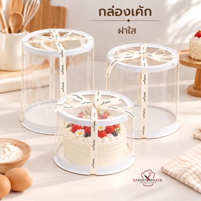 กล่องเค้กทรงกลมพลาสติกใส PVC 1 ปอนด์ ฝาใส 1 ใบ ไม่รวมโบว์