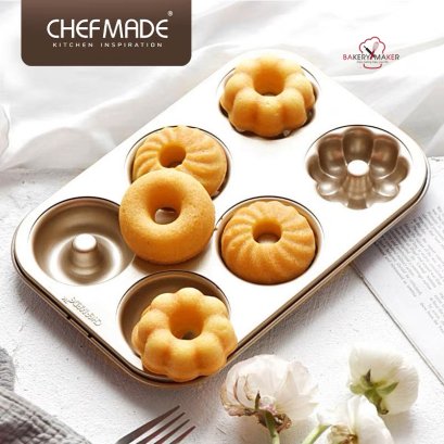 พิมพ์โดนัท 3 ลาย 6 หลุม Donut Teflon Chefmade