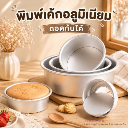พิมพ์เค้กกลม อลูมิเนียม ถอดก้นได้ พิมพ์เค้กปอนด์ 1 ชิ้น