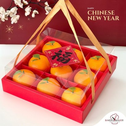 กล่องกระดาษฝาสูงหูหิ้ว 9 ช่อง สีแดง+สติกเกอร์ 1 ใบ