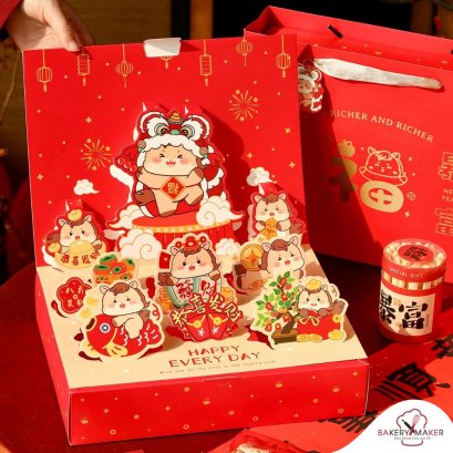กล่อง Pop Up ลายตรุษจีน Chinese New Year น้องม้าพร้อมถุงหิ้ว 1 ชุด