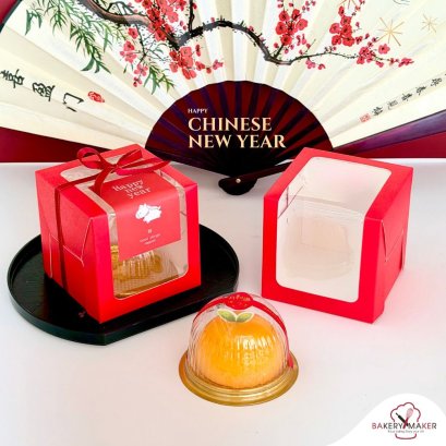 กล่องกระดาษสีแดงเจาะหน้าต่าง 10 ใบ ไม่รวมโบว์/สติกเกอร์