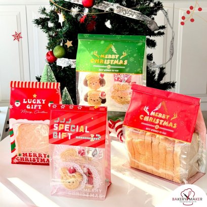 ถุงขนมปัง/คุกกี้ปากลวด พิมพ์ลายคริสต์มาส 10 ใบ Christmas bag