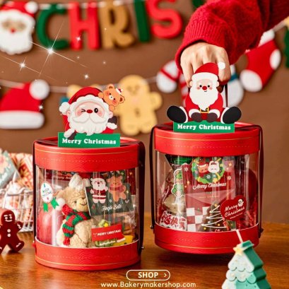 กล่องพลาสติกหูหิ้วพิมพ์ลายคริสต์มาส Christmas 1 ใบ
