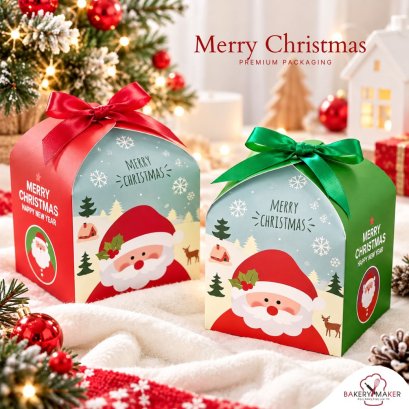 กล่องขนม คุ้กกี้ Santa Claus เขียว,แดง