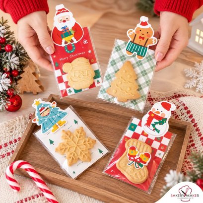 เซ็ทถุงคุ๊กกี้ Christmas พร้อมแผ่นรองและหัวถุง คละลาย 12 ชุด