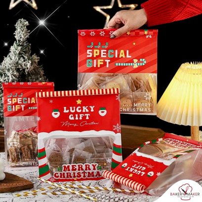 ถุงขนมปัง/คุกกี้ปากลวด พิมพ์ลายคริสต์มาส 10 ใบ Christmas bag