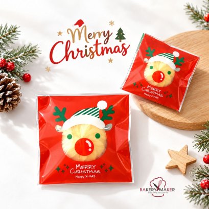 ถุงฝากาว หน้ากวาง reindeer แดง 2 ขนาด (50 ใบ)