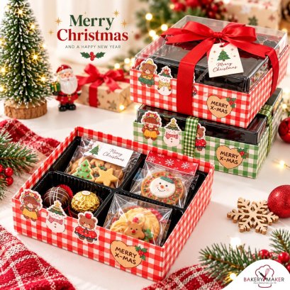 กล่องกระดาษลายสก็อต Christmas 4 ช่อง 5 ใบ ไม่รวมโบว์