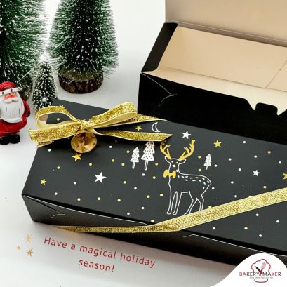 กล่องสีดำพิมพ์ทอง กวางเรนเดียคริสต์มาส Christmas 5 ใบ