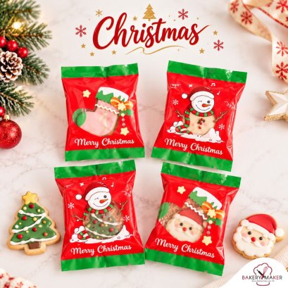 ถุงซีลพิมพ์ลายคริสต์มาส 50 ใบ Christmas Cookies Bag