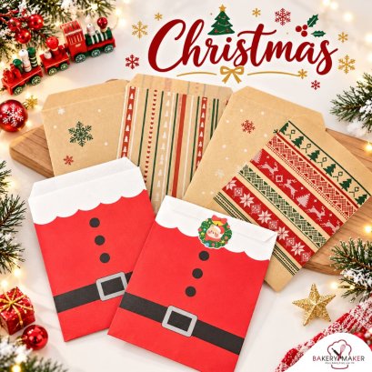 ถุงกระดาษคราฟท์พิมพ์ลายคริสต์มาส Christmas  คละลาย 10 ใบ