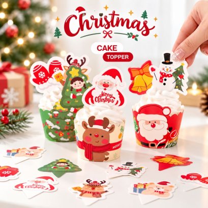 ป้ายกระดาษเสียบตกแต่งเค้กคริสต์มาส Christmas 16/22 ชิ้น