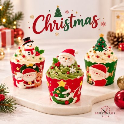 Christmas Cupcake ถ้วยคัพเค้ก คละ 3 ลาย 50 ใบ