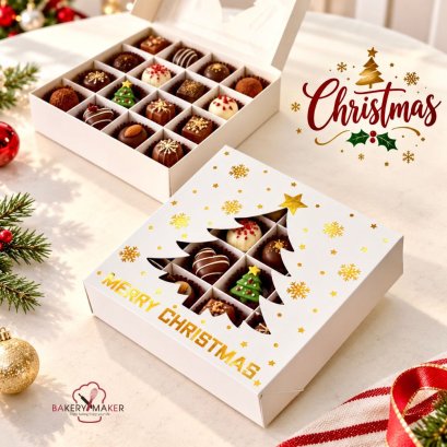 กล่องขนม/ช็อคโกแลต ลายต้นสนคริสต์มาส  Christmas 16 ช่อง 5 ใบ