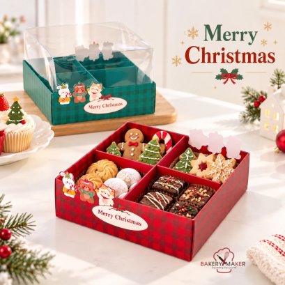 Christmas กล่องพิมพ์ลายคริสต์มาส 4 ช่อง ฝาทรงสูง  5 ใบ