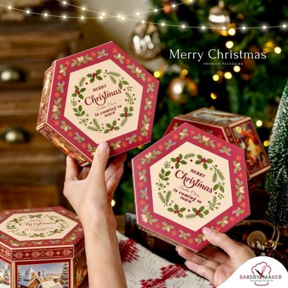 กล่องกระดาษหกเหลี่ยมพิมพ์ลายคริสต์มาส Christmas  5 ใบ