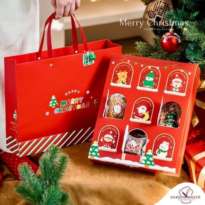 เซ็ทกล่อง 9 ช่อง เจาะหน้าต่าง+ถุงหิ้ว 1 ชุด(โค้ง)