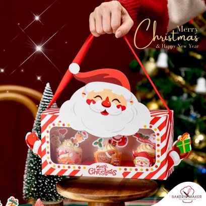 Santa กล่องคัพเค้ก 3 ชิ้นหูหิ้ว แพ็ค 5 ใบ