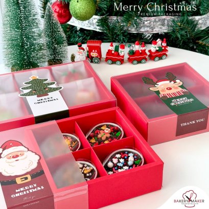 กล่องสีแดง พร้อมสติกเกอร์คละลาย 6 ใบ