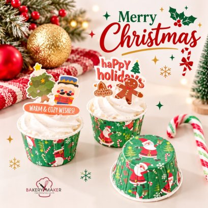 ถ้วยคัพเค้ก Christmas สีเขียว 50 ใบ
