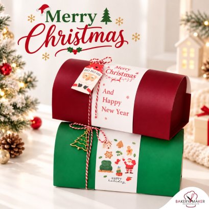 กล่องทรงโค้งพร้อมกระดาษคาดลายคริสต์มาส Christmas 5 ใบ