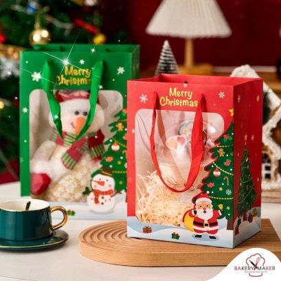 ถุงกระดาษเจาะหน้าต่างพิมพ์ลายคริสต์มาส Chirstmas 1 ใบ