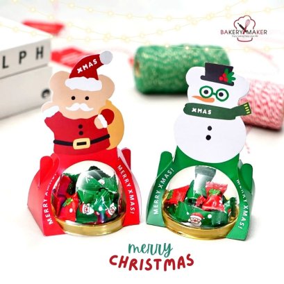 เซ็ทกล่องโดม+กระดาษลายน้องหมีคละลายแซนต้า&amp;สโนว์แมน 10 ชุด