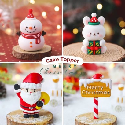 Christmas ป้ายปักพลาสติกเค้กคริสต์มาส 1 อัน