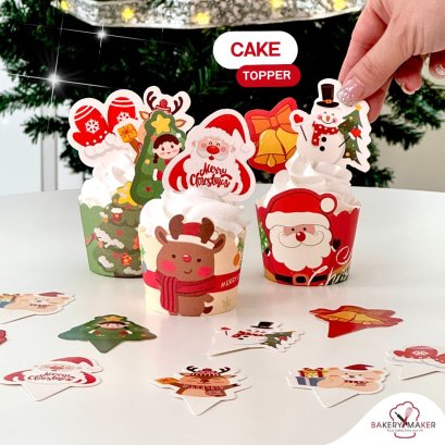 ป้ายกระดาษเสียบตกแต่งเค้กคริสต์มาส Christmas 16 ชิ้น