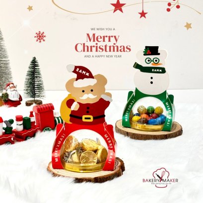 เซ็ทกล่องโดม+กระดาษลายน้องหมีคละลายแซนต้า&amp;สโนว์แมน 10 ชุด